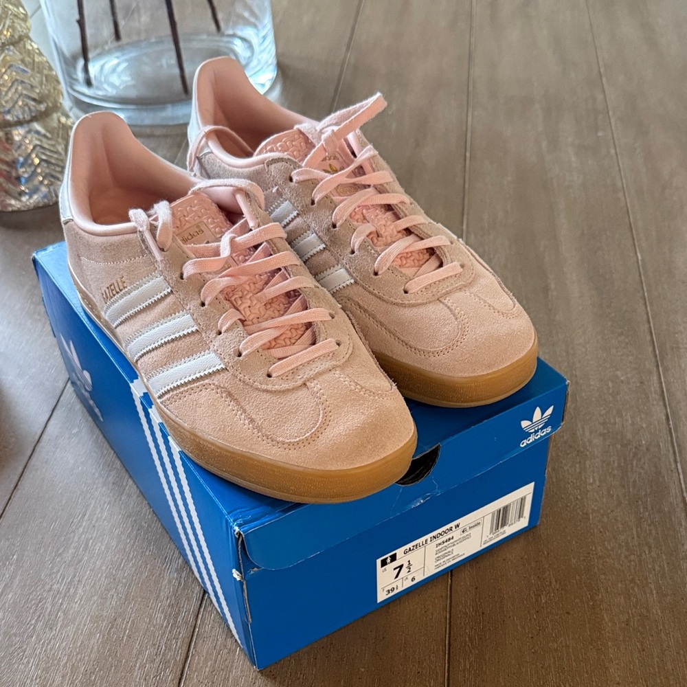 adidas Gazelle Pink Suede Athletic Shoes with Gum Sole
